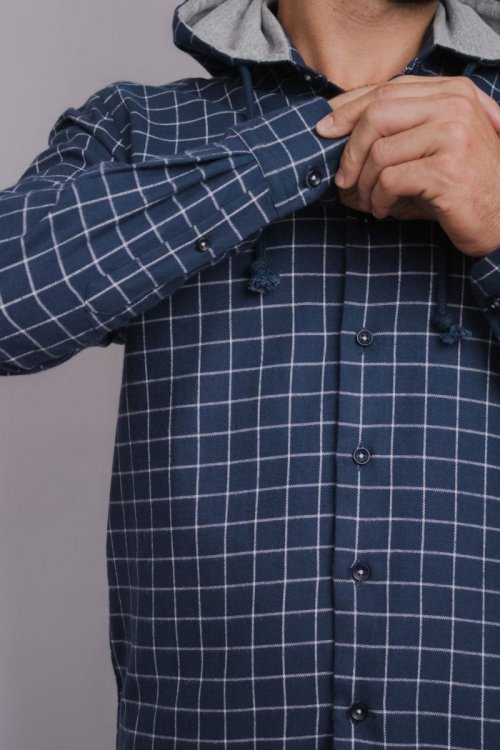 Camisa Indiccatto Xadrez com Capuz Flanelada Azul