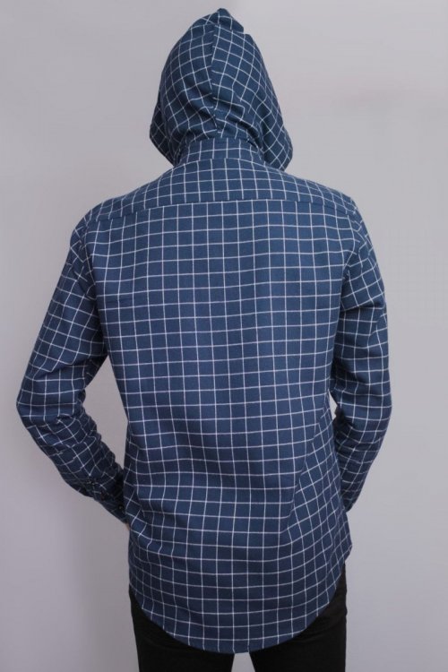 Camisa Indiccatto Xadrez com Capuz Flanelada Azul