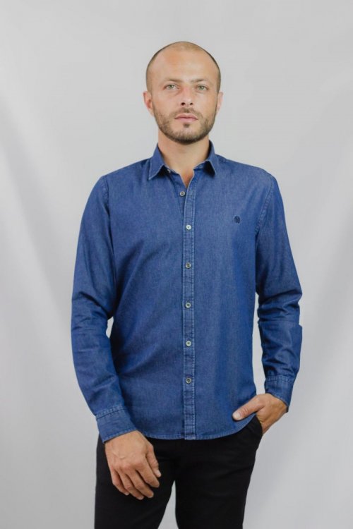 Camisa Compreterno Slim Fit Jeans Escuro