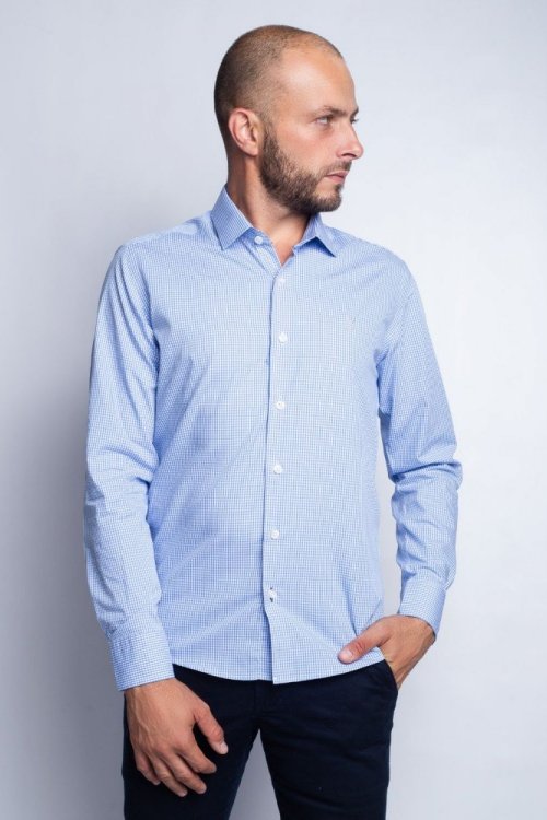 Camisa Indiccatto 100% Algodão Xadrez Azul Claro