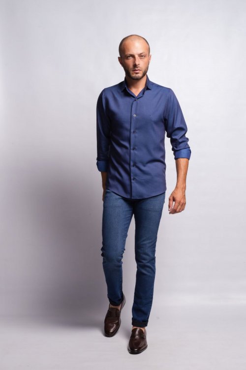 Camisa Tencel Azul Marinho