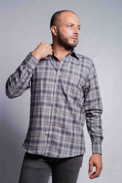 Camisa Compreterno Flanelada Xadrez Cinza