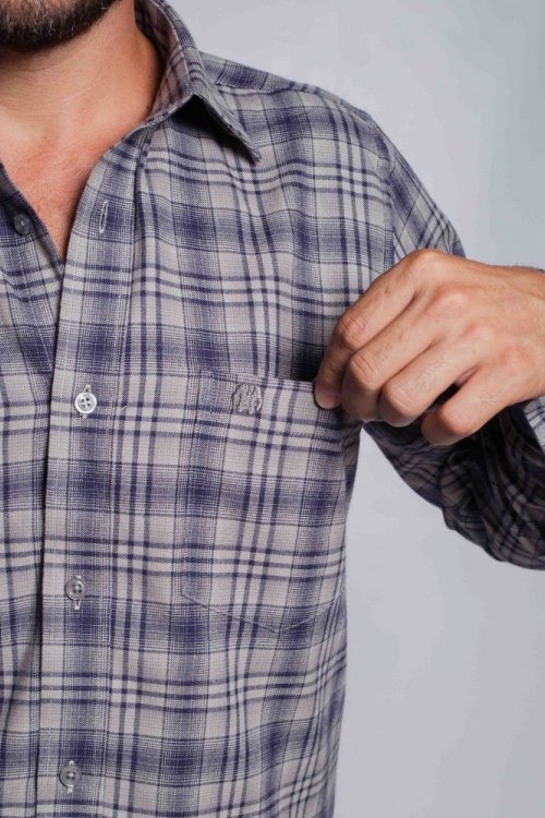 Camisa Compreterno Flanelada Xadrez Cinza