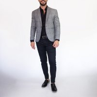 Blazer Algodão Quadriculado Cinza