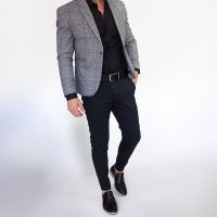 Blazer Algodão Quadriculado Cinza