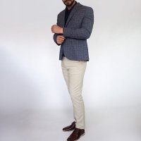 Blazer Algodão Quadriculado Azul