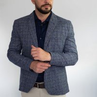 Blazer Algodão Quadriculado Azul