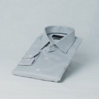 Camisa Ogochi Slim Fit Detalhe Azul Fundo Branco/ Cinza Fundo Branco