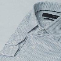 Camisa Ogochi Slim Fit Detalhe Azul Fundo Branco/ Cinza Fundo Branco