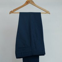 Calça Alfaiataria Microfibra Azul Risca de Giz Noivo