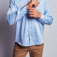 Camisa Compreterno Elastano Azul Claro Acetinado